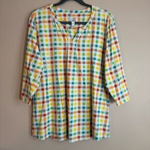 d&co. Colorful Plaid 3/4 sleeves Women's Blouse